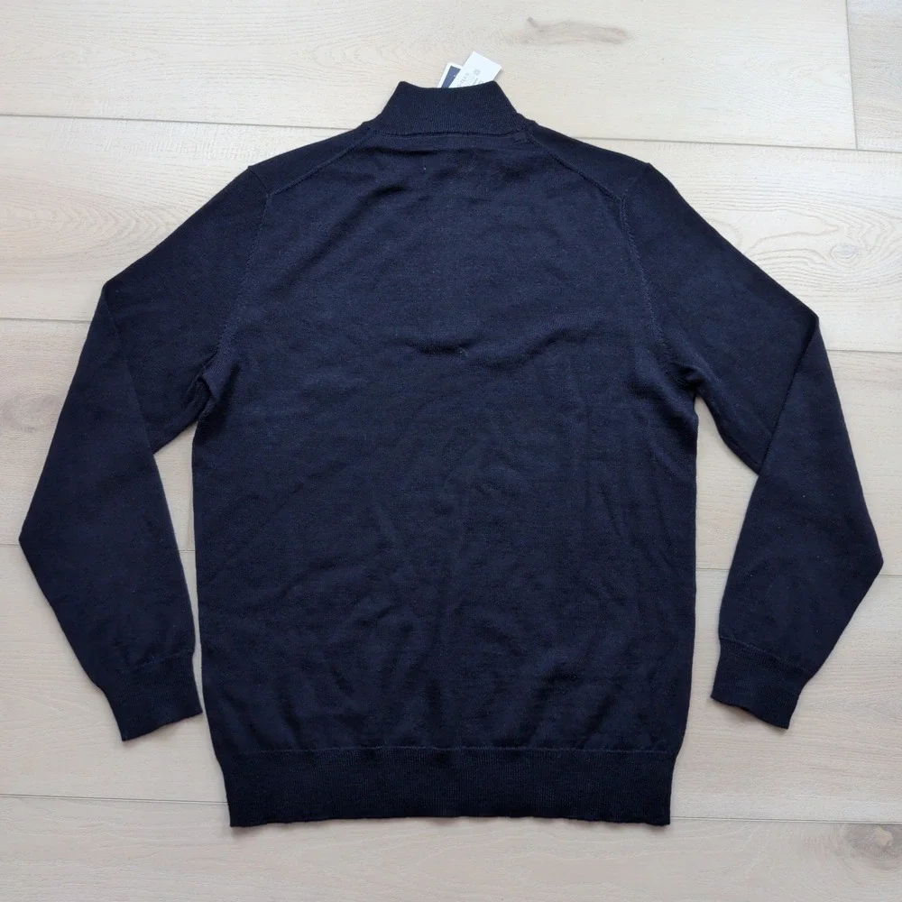 NEW Club Room Mens Navy Blue Merino Wool Blend Quarter Zip Sweater Small